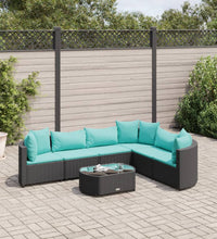 7-tlg. Garten-Sofagarnitur mit Kissen Schwarz Poly Rattan