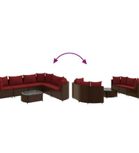 7-tlg. Garten-Sofagarnitur mit Kissen Braun Poly Rattan