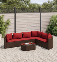 7-tlg. Garten-Sofagarnitur mit Kissen Braun Poly Rattan