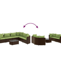 7-tlg. Garten-Sofagarnitur mit Kissen Braun Poly Rattan