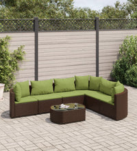 7-tlg. Garten-Sofagarnitur mit Kissen Braun Poly Rattan