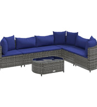 7-tlg. Garten-Sofagarnitur mit Kissen Grau Poly Rattan