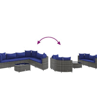 7-tlg. Garten-Sofagarnitur mit Kissen Grau Poly Rattan