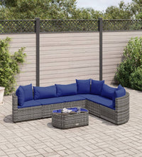 7-tlg. Garten-Sofagarnitur mit Kissen Grau Poly Rattan