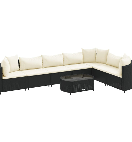 8-tlg. Garten-Sofagarnitur mit Kissen Schwarz Poly Rattan