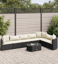 8-tlg. Garten-Sofagarnitur mit Kissen Schwarz Poly Rattan