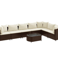 8-tlg. Garten-Sofagarnitur mit Kissen Braun Poly Rattan