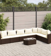 8-tlg. Garten-Sofagarnitur mit Kissen Braun Poly Rattan