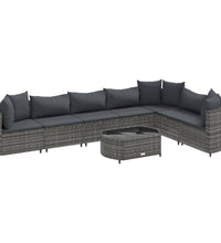 8-tlg. Garten-Sofagarnitur mit Kissen Grau Poly Rattan