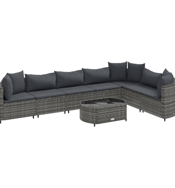 8-tlg. Garten-Sofagarnitur mit Kissen Grau Poly Rattan