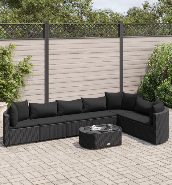 8-tlg. Garten-Sofagarnitur mit Kissen Schwarz Poly Rattan