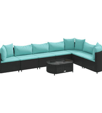 8-tlg. Garten-Sofagarnitur mit Kissen Schwarz Poly Rattan
