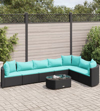 8-tlg. Garten-Sofagarnitur mit Kissen Schwarz Poly Rattan
