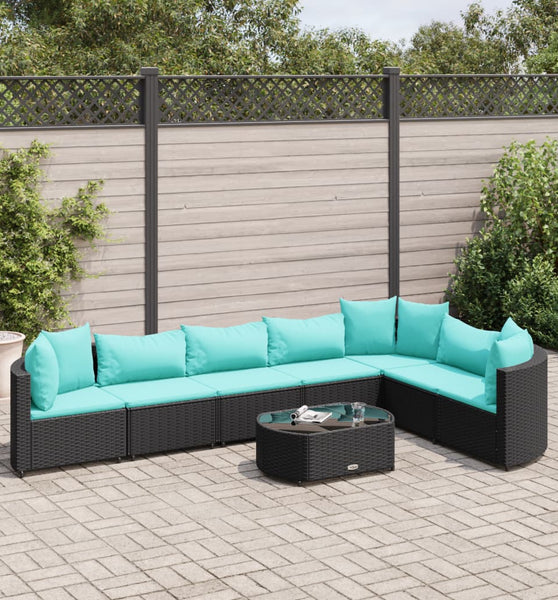 8-tlg. Garten-Sofagarnitur mit Kissen Schwarz Poly Rattan