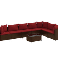 8-tlg. Garten-Sofagarnitur mit Kissen Braun Poly Rattan