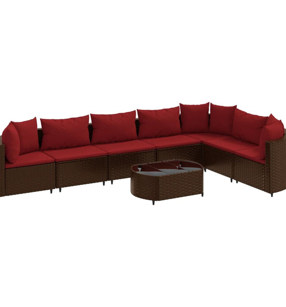 8-tlg. Garten-Sofagarnitur mit Kissen Braun Poly Rattan