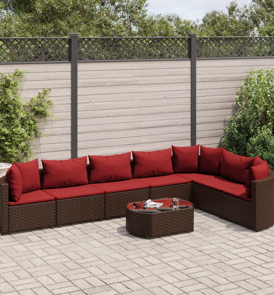 8-tlg. Garten-Sofagarnitur mit Kissen Braun Poly Rattan