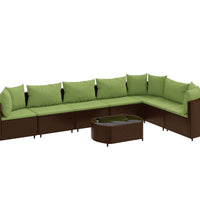 8-tlg. Garten-Sofagarnitur mit Kissen Braun Poly Rattan