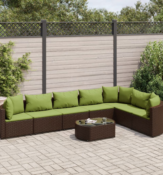 8-tlg. Garten-Sofagarnitur mit Kissen Braun Poly Rattan