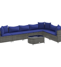 8-tlg. Garten-Sofagarnitur mit Kissen Grau Poly Rattan