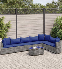8-tlg. Garten-Sofagarnitur mit Kissen Grau Poly Rattan