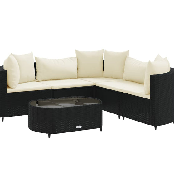 6-tlg. Garten-Sofagarnitur mit Kissen Schwarz Poly Rattan