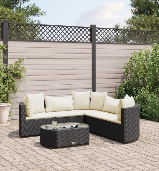 6-tlg. Garten-Sofagarnitur mit Kissen Schwarz Poly Rattan
