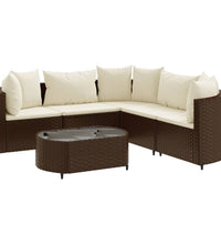 6-tlg. Garten-Sofagarnitur mit Kissen Braun Poly Rattan