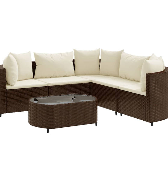 6-tlg. Garten-Sofagarnitur mit Kissen Braun Poly Rattan
