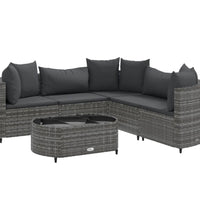 6-tlg. Garten-Sofagarnitur mit Kissen Grau Poly Rattan