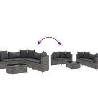 6-tlg. Garten-Sofagarnitur mit Kissen Grau Poly Rattan
