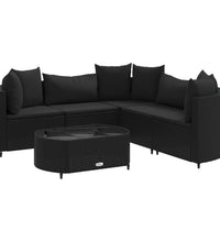 6-tlg. Garten-Sofagarnitur mit Kissen Schwarz Poly Rattan