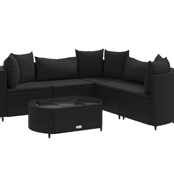 6-tlg. Garten-Sofagarnitur mit Kissen Schwarz Poly Rattan