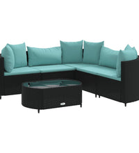 6-tlg. Garten-Sofagarnitur mit Kissen Schwarz Poly Rattan
