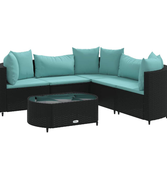 6-tlg. Garten-Sofagarnitur mit Kissen Schwarz Poly Rattan