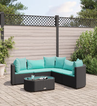 6-tlg. Garten-Sofagarnitur mit Kissen Schwarz Poly Rattan