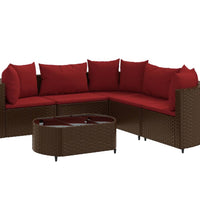 6-tlg. Garten-Sofagarnitur mit Kissen Braun Poly Rattan