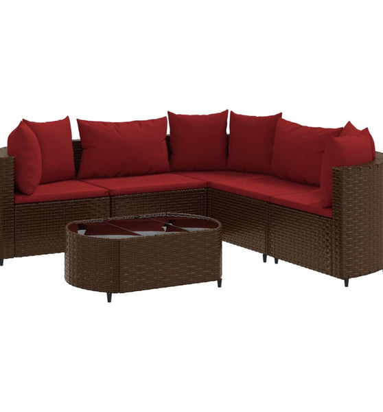 6-tlg. Garten-Sofagarnitur mit Kissen Braun Poly Rattan