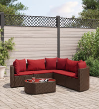 6-tlg. Garten-Sofagarnitur mit Kissen Braun Poly Rattan