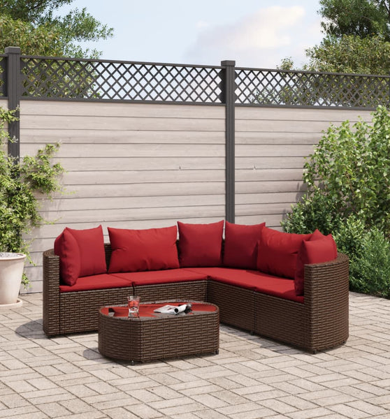 6-tlg. Garten-Sofagarnitur mit Kissen Braun Poly Rattan