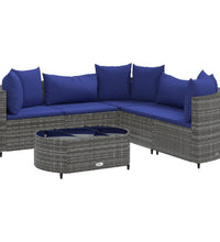 6-tlg. Garten-Sofagarnitur mit Kissen Grau Poly Rattan
