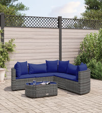 6-tlg. Garten-Sofagarnitur mit Kissen Grau Poly Rattan
