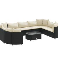 10-tlg. Garten-Sofagarnitur mit Kissen Schwarz Poly Rattan