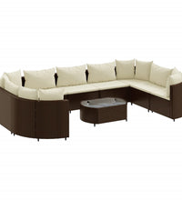 10-tlg. Garten-Sofagarnitur mit Kissen Braun Poly Rattan