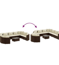 10-tlg. Garten-Sofagarnitur mit Kissen Braun Poly Rattan
