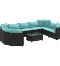 10-tlg. Garten-Sofagarnitur mit Kissen Schwarz Poly Rattan