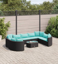10-tlg. Garten-Sofagarnitur mit Kissen Schwarz Poly Rattan