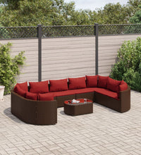 10-tlg. Garten-Sofagarnitur mit Kissen Braun Poly Rattan