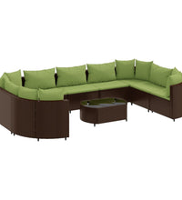 10-tlg. Garten-Sofagarnitur mit Kissen Braun Poly Rattan