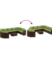 10-tlg. Garten-Sofagarnitur mit Kissen Braun Poly Rattan